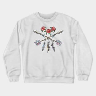 Hand drawn boho style design with rose flower, arrow and feathers Crewneck Sweatshirt